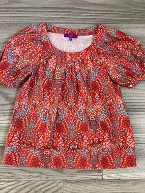 J. Crew Liberty Of London Red Bird Print Short Sleeve Top Size XS